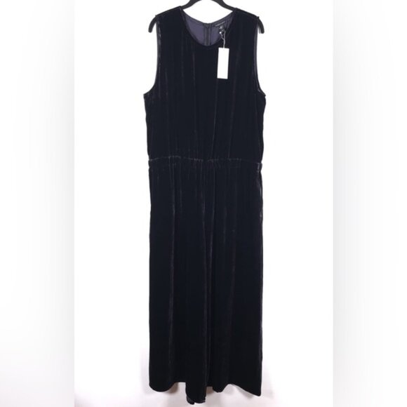 NWT EILEEN FISHER SILK Blend Velvet Wide-Leg JumpsuitEasy Fit Cropped Length XL - Picture 8 of 16